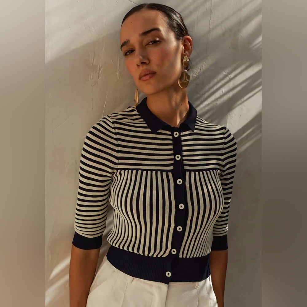 Zara Navy and White Striped Top NWT
